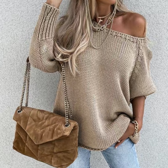 Infinitely Posh Sweaters - Boat Neck Solid Knit Sexy Long Sleeve Versatile Sweater